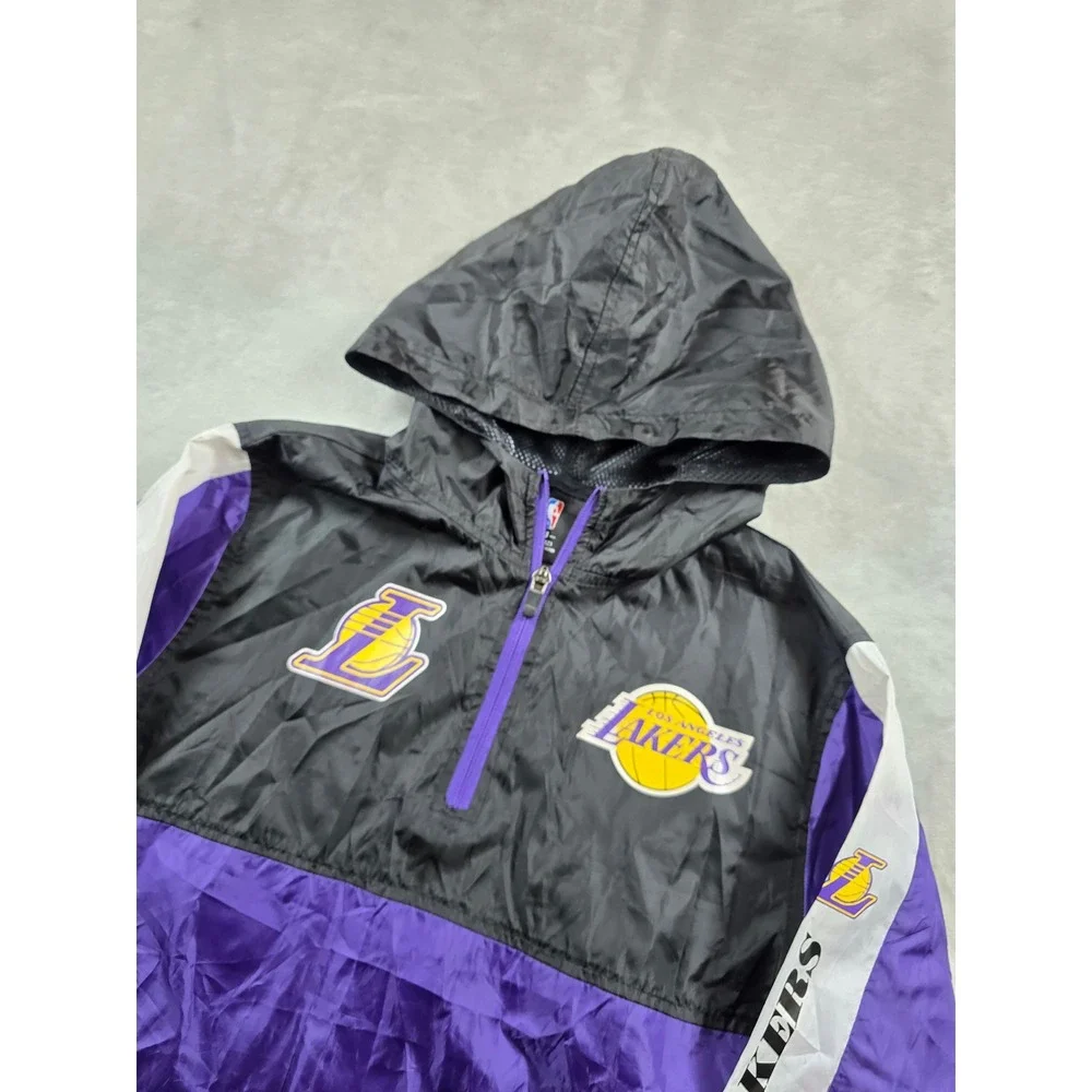 NBA Los Angeles Lakers Windbreaker Jacket Kids Medium 10-12 Purple Black 1/4 Zip
